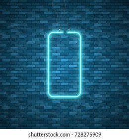 Blue abstract neon square shape. Glowing vintage or futuristic frame. Simple electric symbol for advertisement or other design project. Vector illustration.