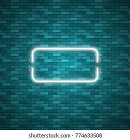Blue abstract neon square shape. Glowing vintage or futuristic frame. Simple electric symbol for advertisement or other design project. Vector illustration.