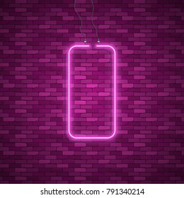 Blue abstract neon square shape. Glowing vintage or futuristic frame. Simple electric symbol for advertisement or other design project. Vector illustration.