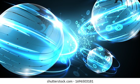 Blue abstract network backround with globe, vector illustration