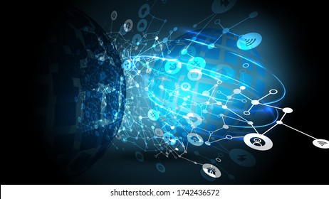 Blue abstract network backround with globe, vector illustration