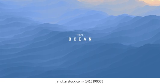 Blue abstract ocean seascape. Sea surface. Water waves. Nature background. Vector illustration for design. 