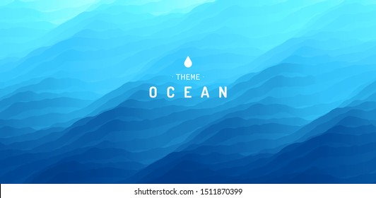 Blue abstract ocean seascape  Sea surface  Water waves  Nature background  Vector illustration for design  
