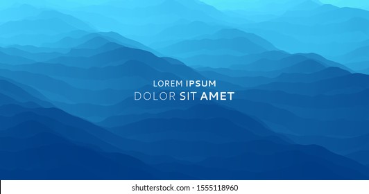 Blue abstract ocean seascape. Sea surface. Water waves. Nature background. Vector illustration for design. 