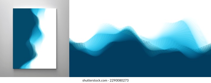 Blue abstract ocean seascape. Sea surface. Realistic landscape with waves. Nature background. Cover design template. 3d vector illustration for banner, flyer, poster or brochure.