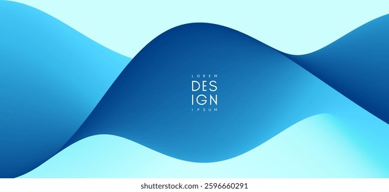 Blue abstract ocean seascape. Sea surface. Realistic landscape with waves. Nature background. Cover design template. 3d vector illustration for banner, flyer, poster or brochure.
