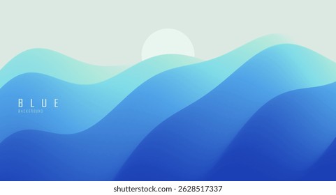 Azul mar abstrato. Superfície do mar. Ondas de água. Natureza e fundo. Paisagem com montanhas Ilustração vetorial para faixa, folheto, cartaz, capa ou brochura.