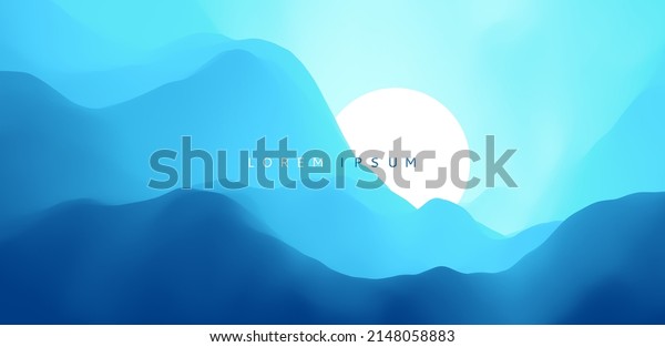 Blue abstract\
ocean seascape. Sea surface. Water waves. Nature background.\
Landscape with mountains. Vector illustration for banner, flyer,\
poster, cover or\
brochure.