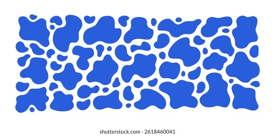 Blue abstract organic amoeba blob shapes. Vector modern liquid free form unique uneven splotch pattern. Lava lamp shape blobs on transparent background. Organic fluid irregular freeform cow milk bg
