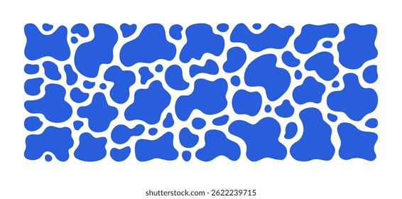 Blue abstract organic amoeba blob shapes. Vector modern liquid free form unique uneven splotch pattern. Lava lamp shape blobs on transparent background. Organic fluid irregular freeform water flow bg