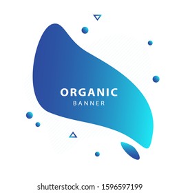 Blue abstract organic form. Flowing liquid element, flux shapes, wavy fluid lines. Template for posters, flyers, banners. Vector illustration