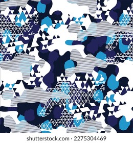 Blue Abstract paint splash and triangle line pattern