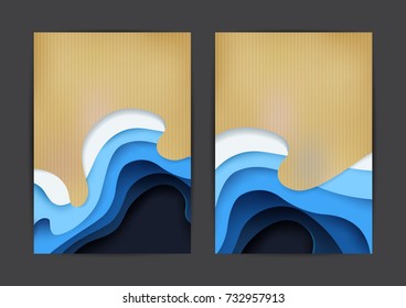 Blue abstract paper carve with cardboard background.Paper art style with brochure,book cover or annual report template A4 size concept design.Vector illustration.