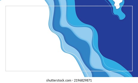 Blue abstract paper cut background. 3D abstract blue wave background.  Paper art style vector illustration