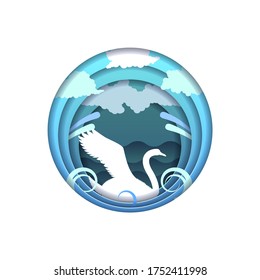 Blue Abstract Paper Cut Design Elements Vector Background Swan Birds Fauna