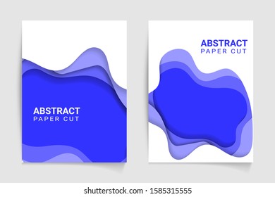 blue abstract paper cut style background for business
