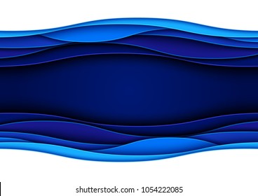 Blue abstract paper wave layer carving background.Paper art style of cover design for business flyers template,book covers and material design.Vector illustration.