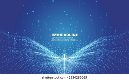 Blue abstract particle wings with ray technology vector background