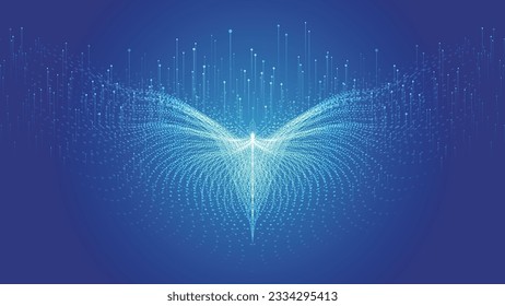 Blue abstract particle wings with ray technology vector background