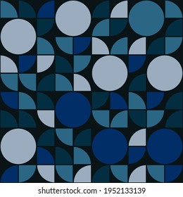 Blaues abstraktes Muster mit Kreisen und geometrischen Formen. Vektorhintergrund.