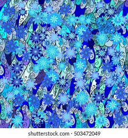 Blue abstract pattern. Flower. Doodles. Vector. Floral.