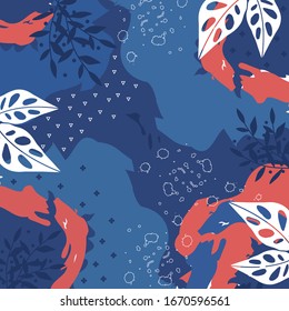 blue abstract pattern with leaf for scarf design