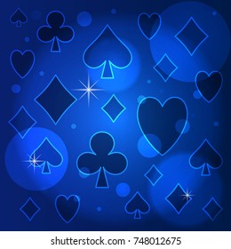 Blue abstract pattern of playing card icons. Vector illustration.