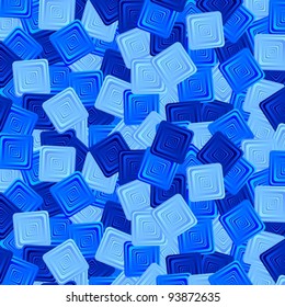 Blue abstract pattern of squares on a white background.