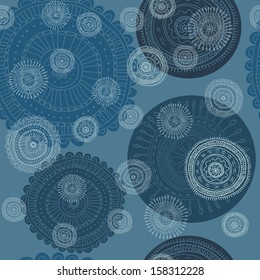 Blue abstract pattern of three snowflakes