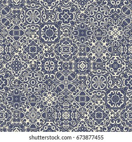 Blue abstract patterns in the mosaic set. Square scraps in oriental style. Vector illustration. Ideal for printing on fabric or paper.