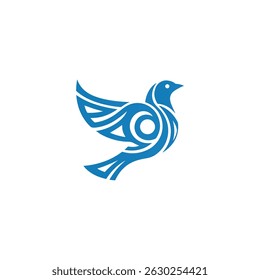 Design do logotipo do pombo abstrato azul