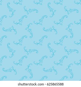Blue abstract plant line seamless pattern on light-blue background. Fashion graphic design. Template for prints, textile, wrapping and decoration, wallpaper. Vector illustration.