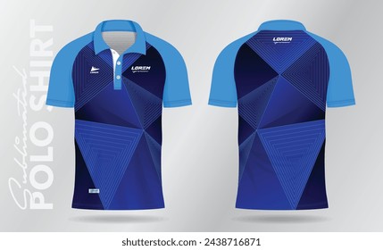blue abstract polo shirt mockup template design for soccer jersey, football kit, sportswear. Sport uniform in front view, back view. T-shirt mockup with fabric pattern.
