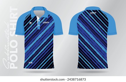 blue abstract polo shirt mockup template design for soccer jersey, football kit, sportswear. Sport uniform in front view, back view. T-shirt mockup with fabric pattern.