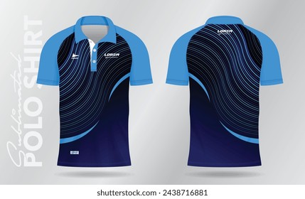 diseño abstracto azul de la plantilla de la maqueta de la camisa del polo para la camiseta de fútbol, kit de fútbol, ropa deportiva. Uniforme deportivo en vista frontal, vista trasera. Maqueta de camiseta con estampado de tela.