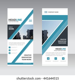 Blue abstract polygon Business Roll Up Banner flat design template ,Abstract Geometric banner template Vector illustration set, abstract presentation brochure flyer template vertical template vector