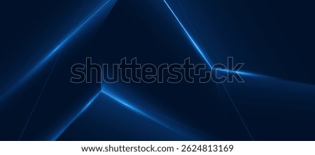 Blue abstract polygon with glowing diagonal stripe lines on dark blue background