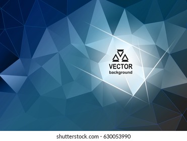 Blue abstract polygonal background with light triangles for text or logo