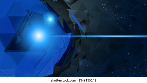 Blue abstract polygonal triangle sphere shape combination glowing on dark polygonal graphic template background