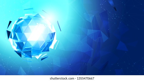 Blue abstract polygonal triangle sphere shape combination on light blue polygonal graphic template background for technology conceptual
