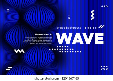 Blue Abstract Poster with Distorted Lines. Striped Background with Movement. 3d Linear Banner with Ripple Effect. Vector Wave Template for Brochure, Business, Flyer. Flowing Metallic Lines Concept.