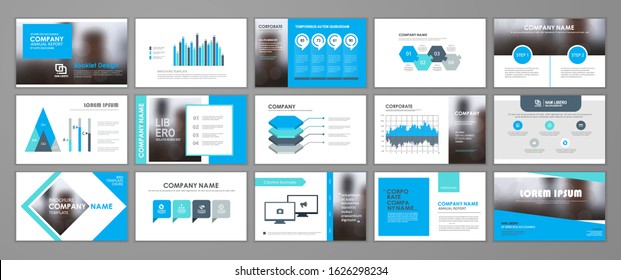 Blue abstract presentation slide templates. Infographic elements template  set for web, print, annual report brochure, business flyer leaflet marketing and advertising template. Vector Illustration