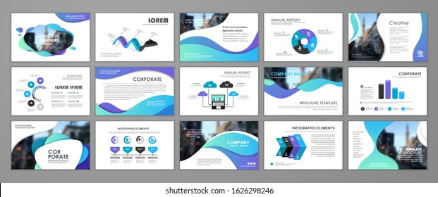 Blue abstract presentation slide templates. Infographic elements template  set for web, print, annual report brochure, business flyer leaflet marketing and advertising template. Vector Illustration