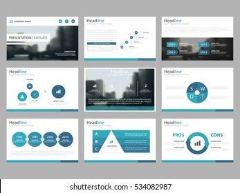 Modelos de apresentação Blue Abstract, Elementos Infográficos conjunto de design plano para o relatório anual folheto folheto de marketing banner publicitário