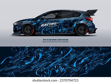 blue abstract Racing Car Wrap Design with printable file below