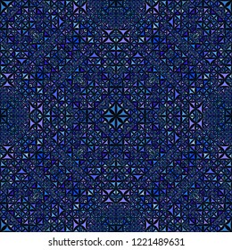 Blue abstract repeating curved triangle kaleidoscope pattern wallpaper - symmetrical vector background graphic