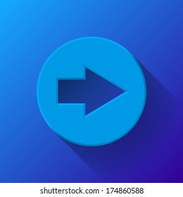 Blue abstract right arrow sign with flat designed shadow and light background for internet sites, web user interfaces (ui), applications (apps) and business presentations. Vector illustration.
