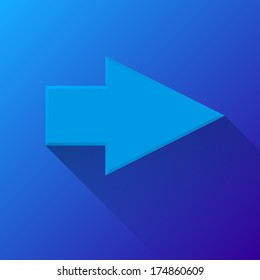 Blue abstract right arrow sign with flat designed shadow and light background for internet sites, web user interfaces (ui), applications (apps) and business presentations. Vector illustration.