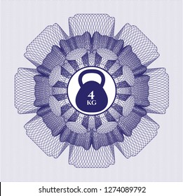 Blue abstract rosette with 4kg kettlebell icon inside