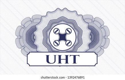 Blue abstract rosette with air drone icon and UHT text inside